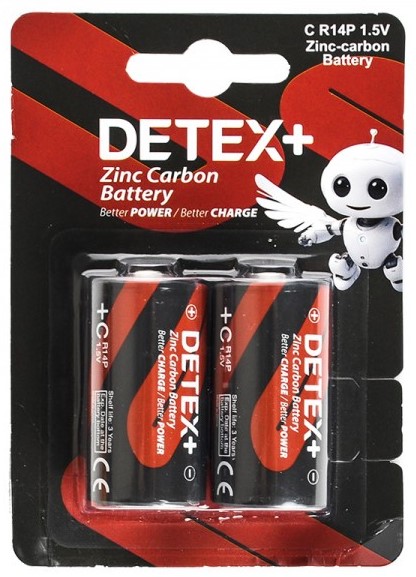 باتری سایز C دیتکس پلاس (+DETEX) مدل Zinc Carbon 1.5V C R14P (کارتی 2 تایی)