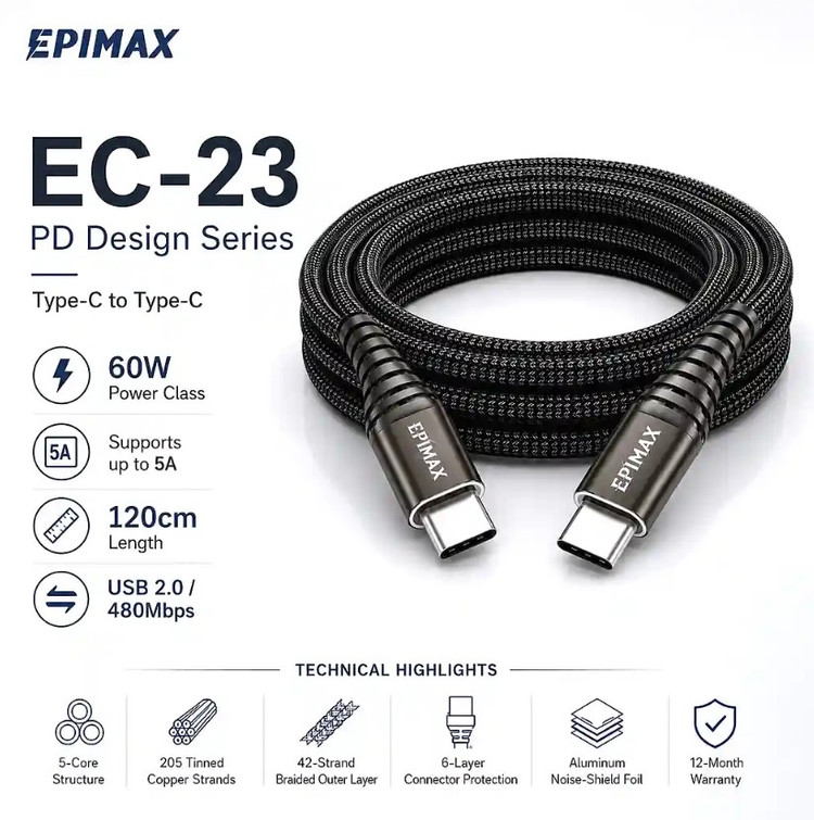 کابل شارژ اپیمکس EC-23 PD Design CtoC 60W
