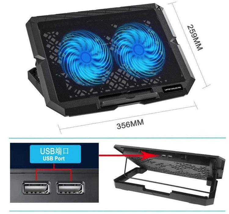 کول پد تنظیم ارتفاع دار 2 فن LED دار X3
